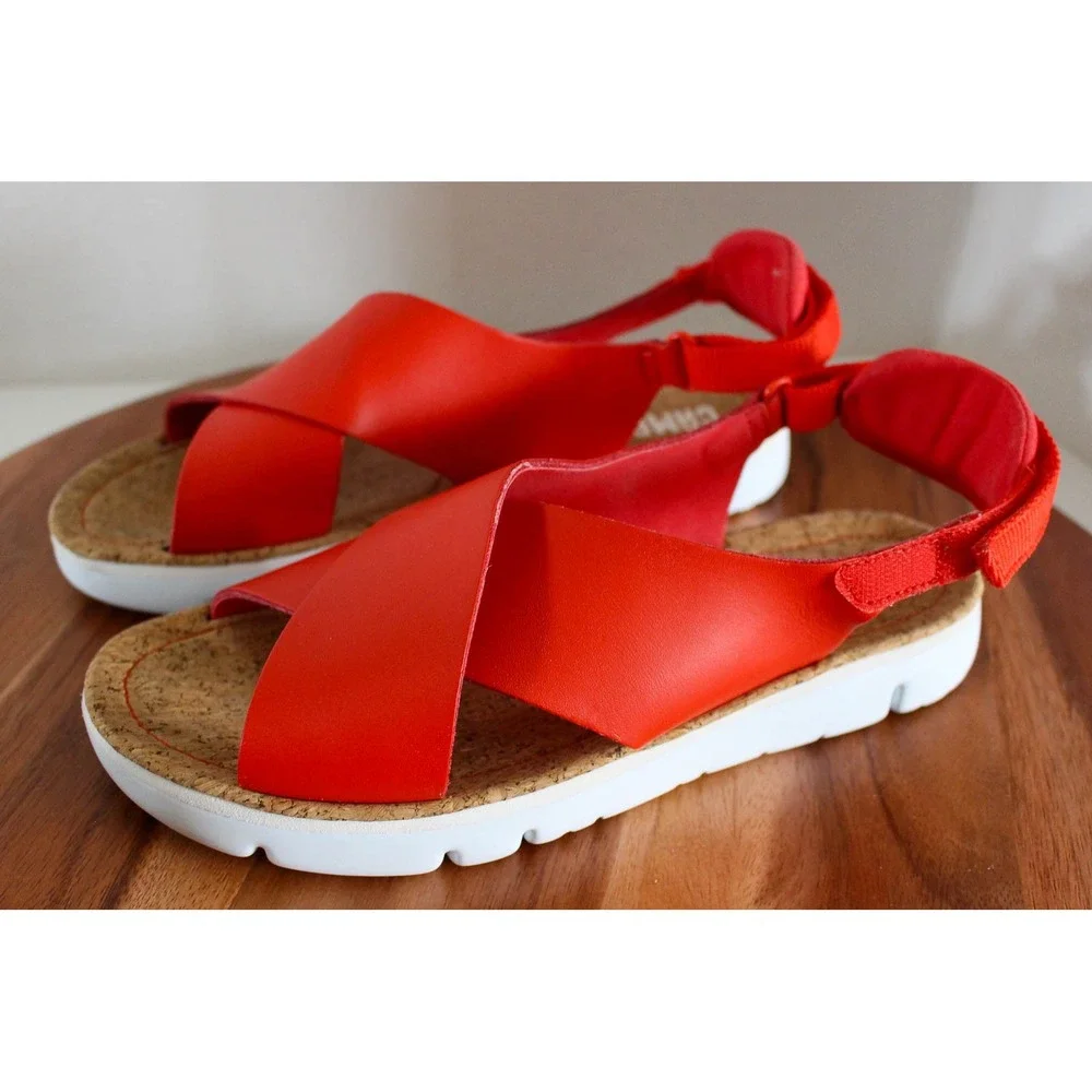 Camper Oruga Up Sandals Womens 41 / 10 US Red Leather Cork Slingback Shoes